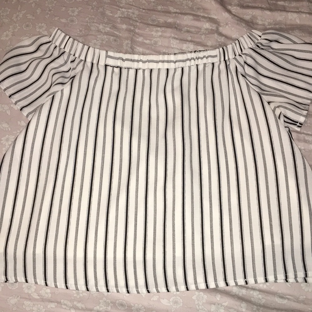 off the shoulder, stripped shirt